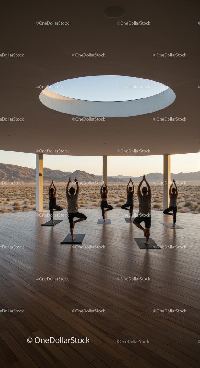 stock photo bundle made with Outdoor Yoga Session with Desert Background at Sunrise Stock Photo Bundle