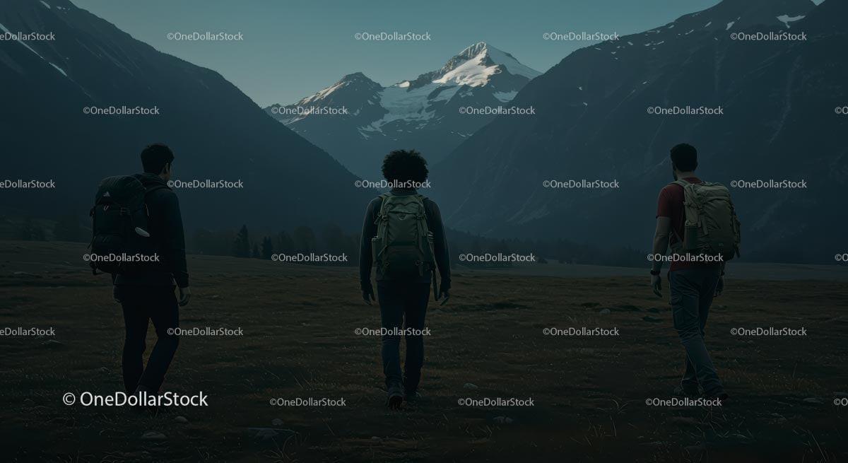 Adventurous Hikers Exploring Majestic Mountain Landscape