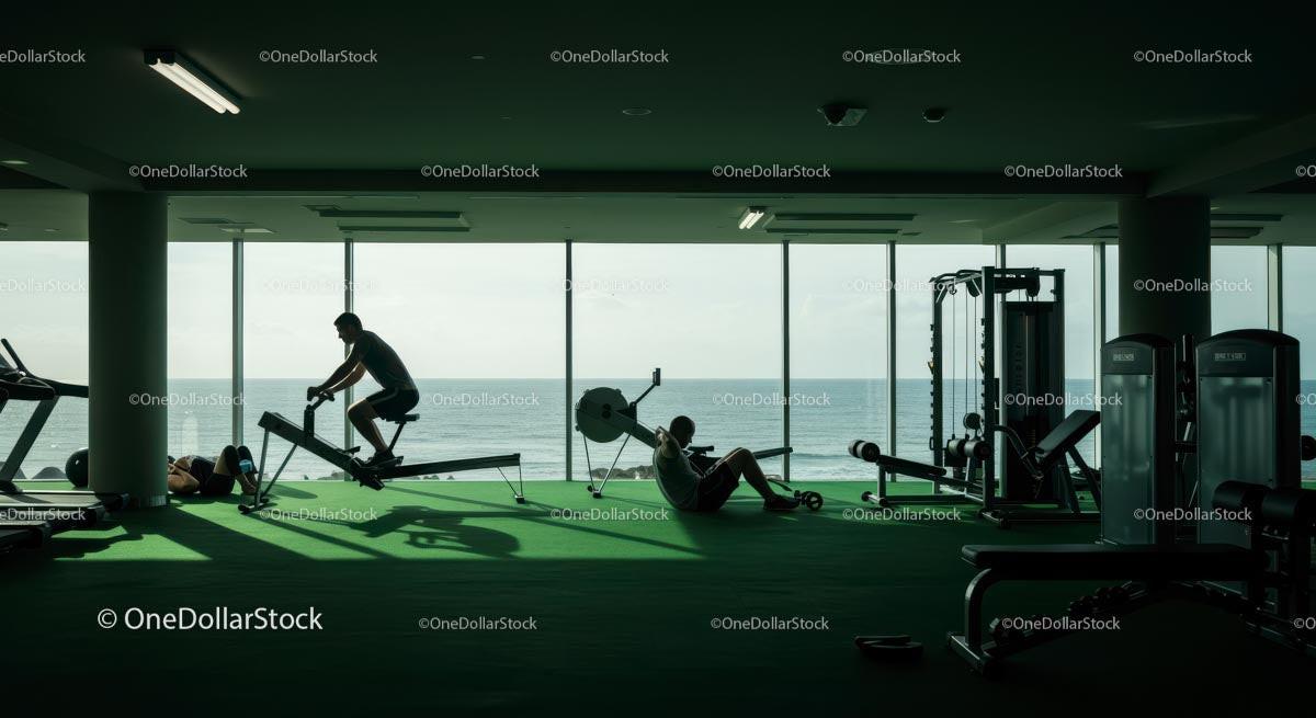 Indoor Gym with Ocean View and Fitness Equipment