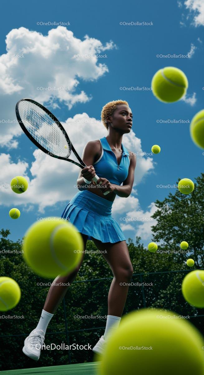 Athletic Woman Playing Tennis on a Sunlit Court