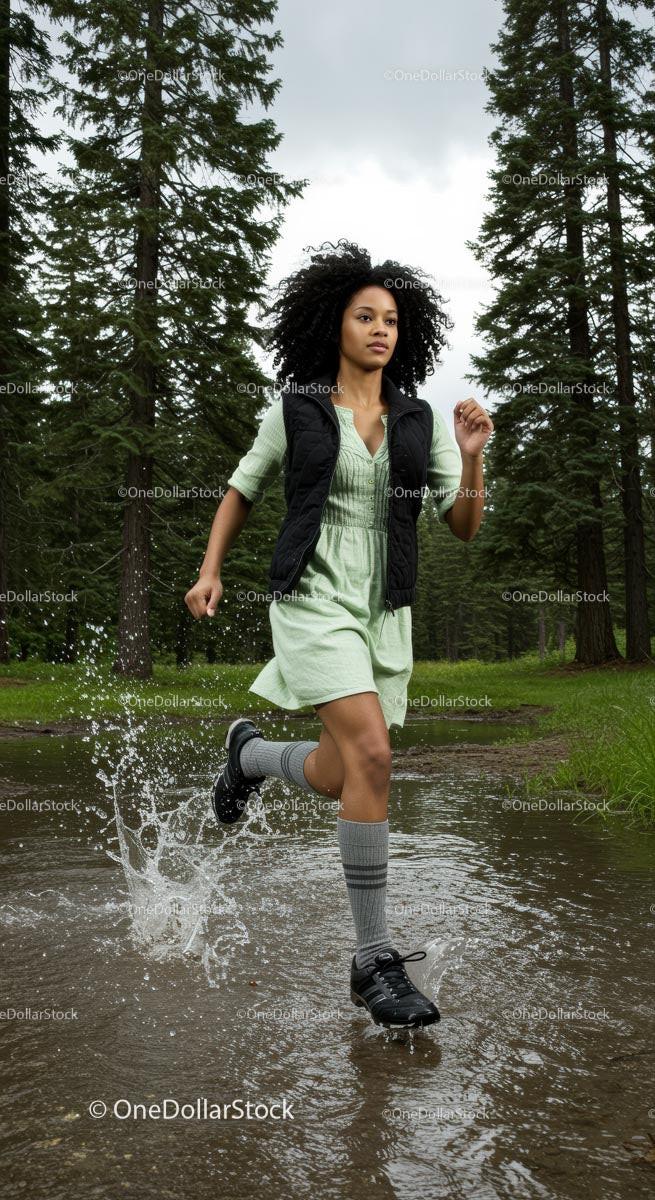 Woman Running Through a Forest Trail with Energetic Splash Stock Photo Bundle preview