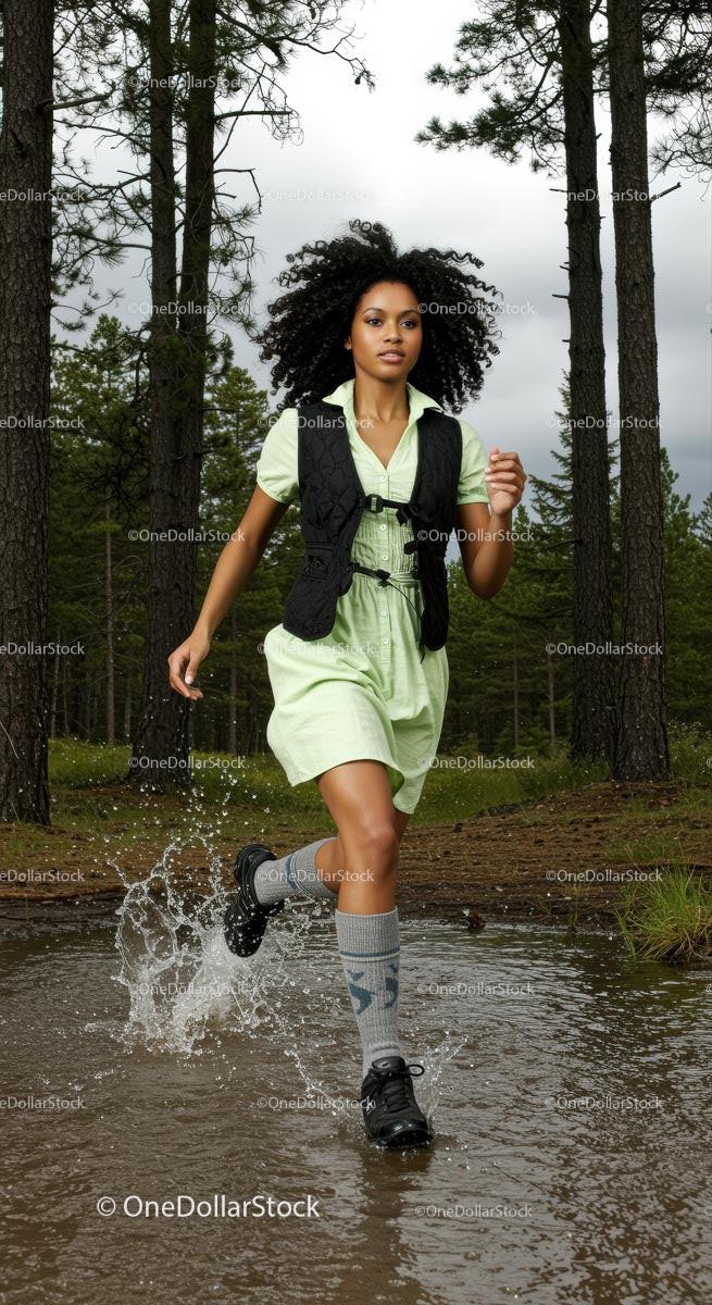 stock photo bundle made with Woman Running Through a Forest Trail with Energetic Splash Stock Photo Bundle