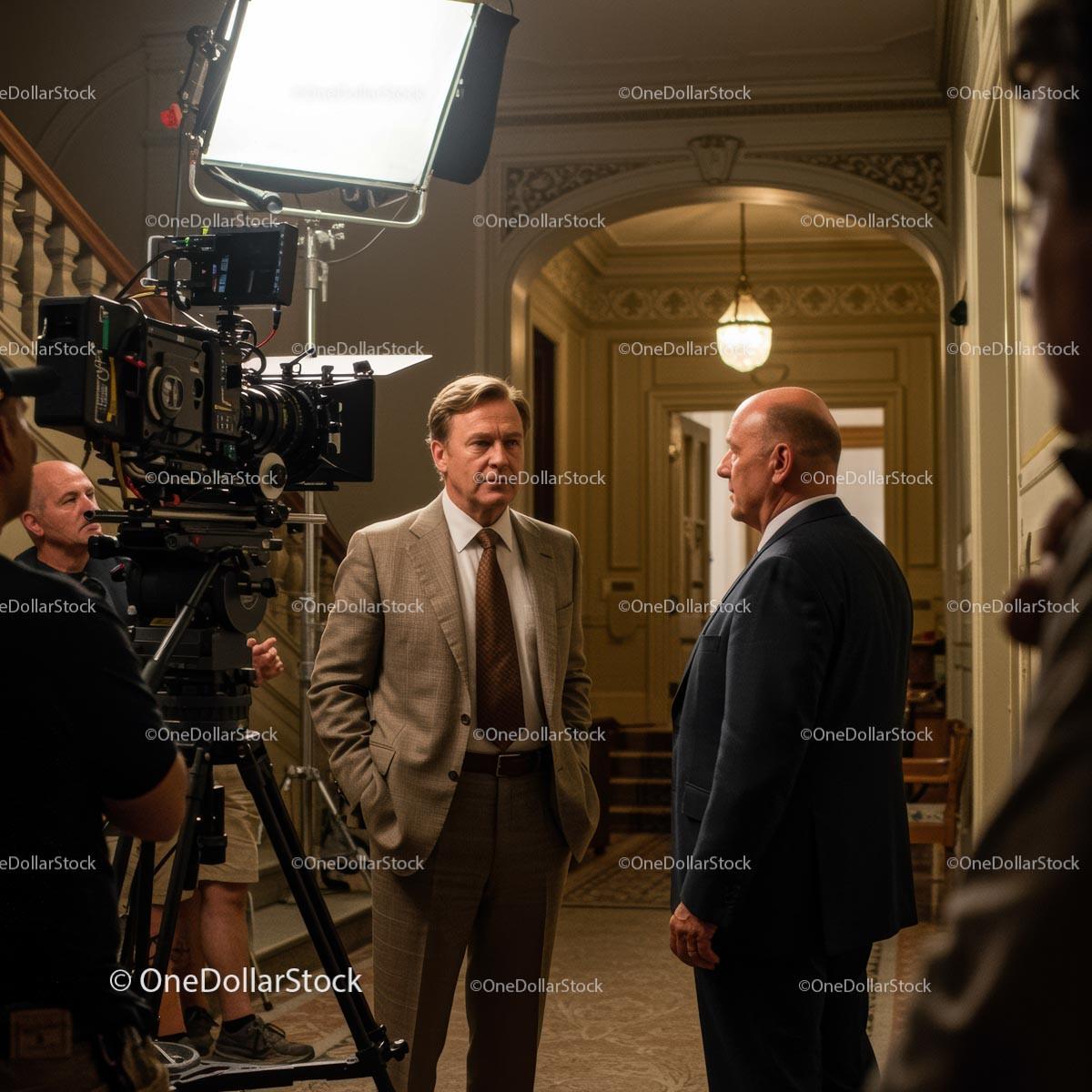 Actors in Dialogue on a Movie Set with Film Crew Stock Photo Bundle preview