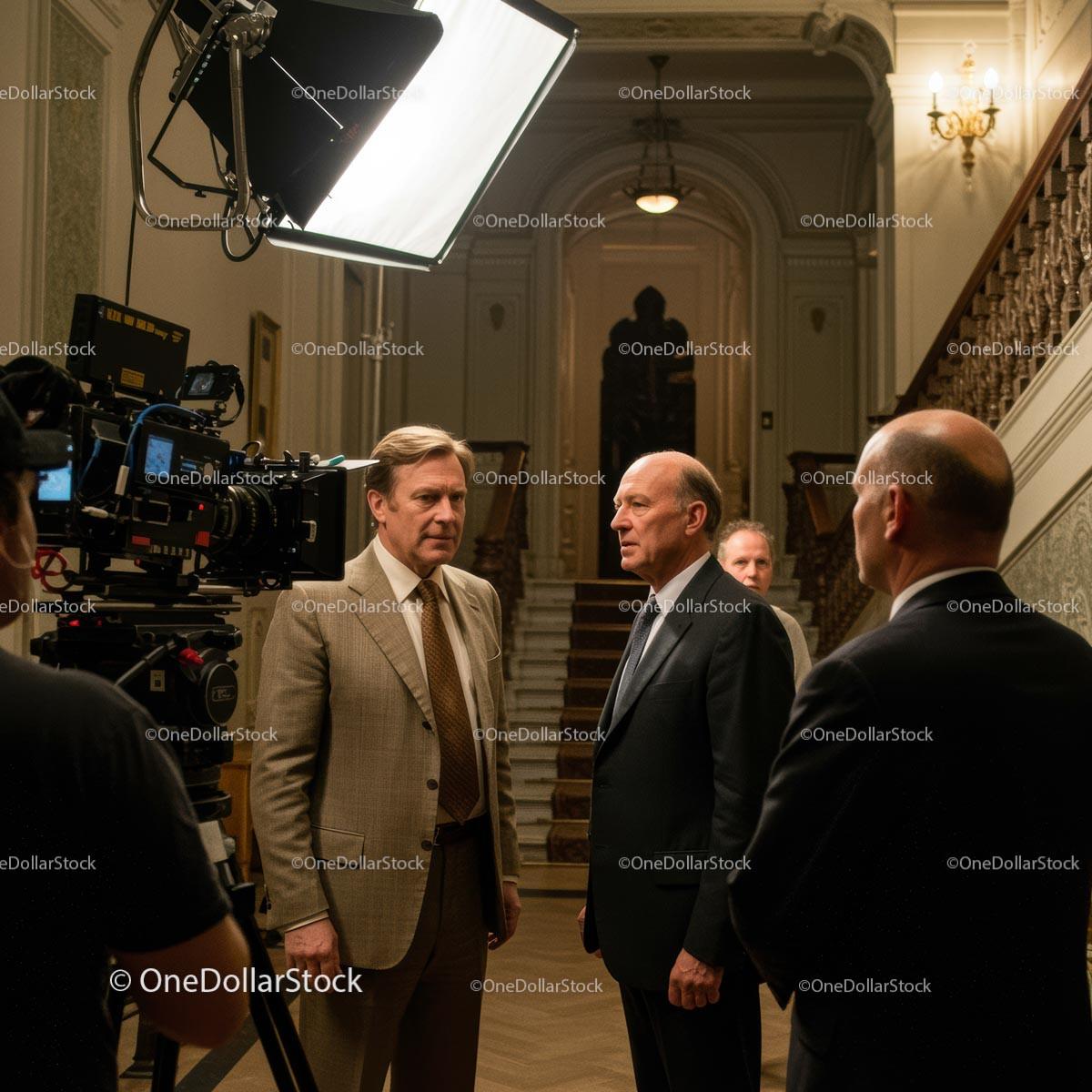 stock photo bundle made with Actors in Dialogue on a Movie Set with Film Crew Stock Photo Bundle