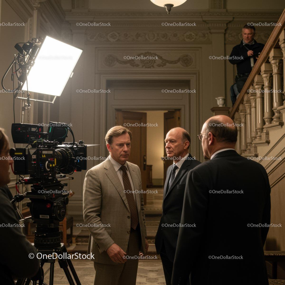 Actors in Dialogue on a Movie Set with Film Crew Stock Photo Bundle preview 6
