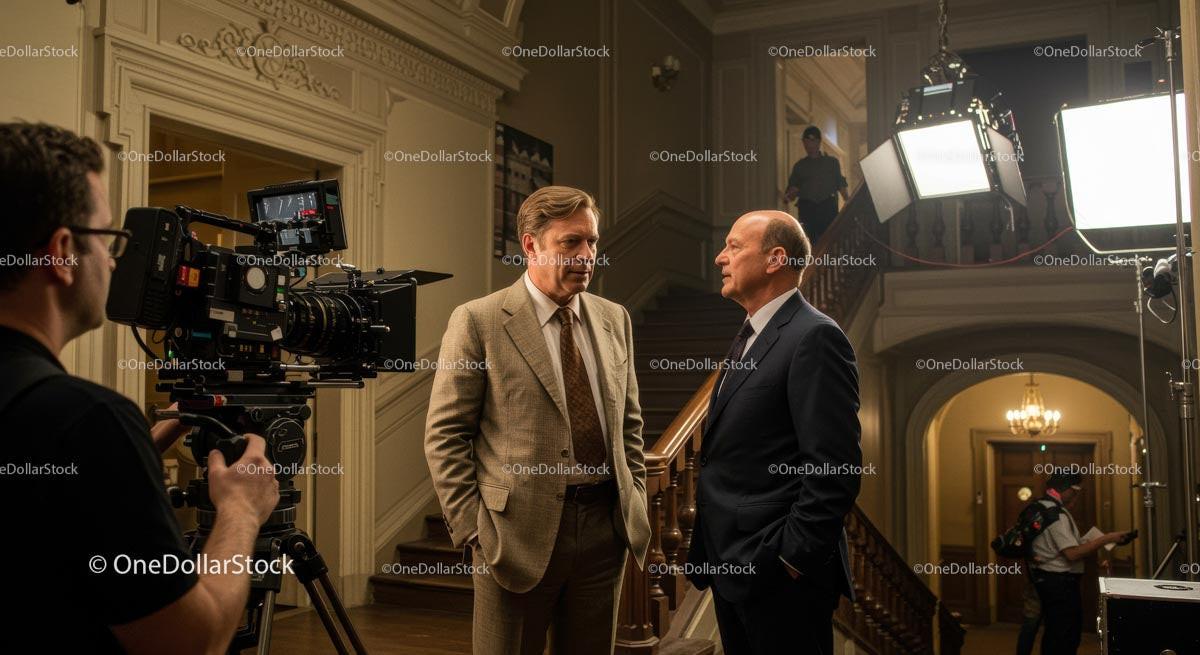 Actors in Dialogue on a Movie Set with Film Crew Stock Photo Bundle preview 10