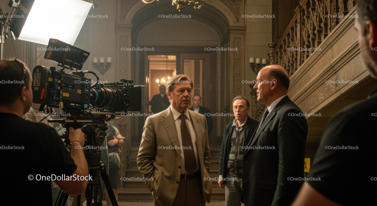 Actors in Dialogue on a Movie Set with Film Crew Stock Photo Bundle preview 11