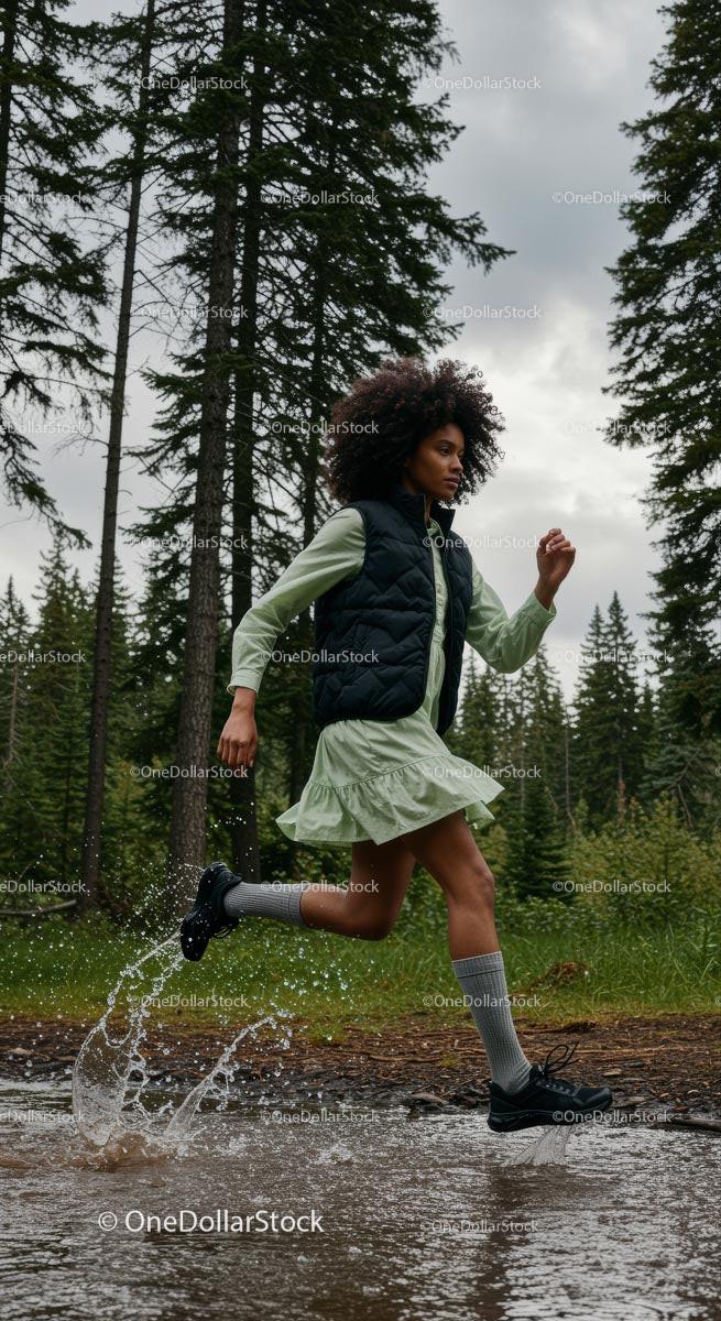 Woman Running Through a Forest Trail with Energetic Splash Stock Photo Bundle preview 10