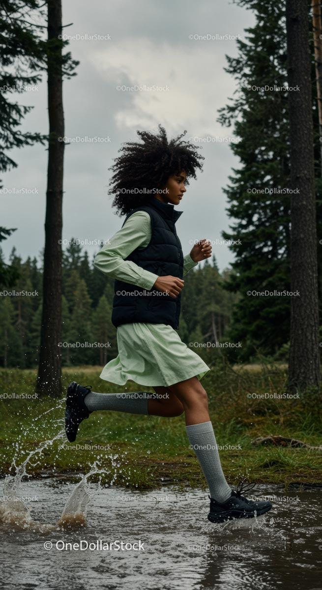 Woman Running Through a Forest Trail with Energetic Splash Stock Photo Bundle preview 14