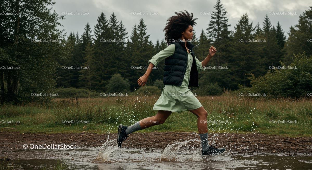 Woman Running Through a Forest Trail with Energetic Splash Stock Photo Bundle preview 18