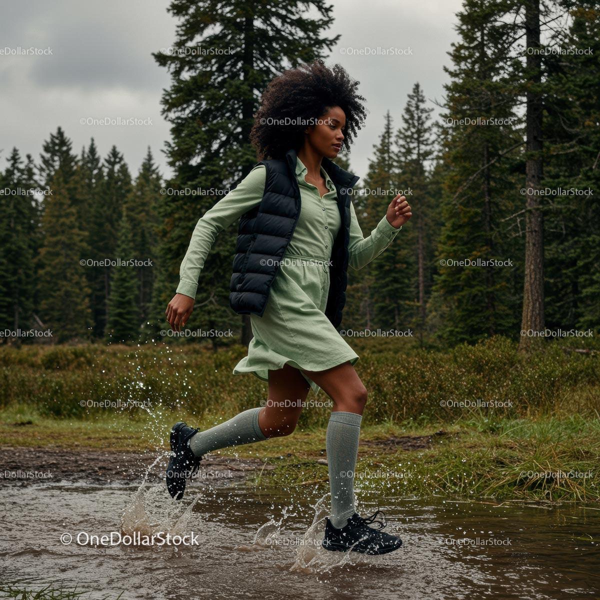 Woman Running Through a Forest Trail with Energetic Splash Stock Photo Bundle preview 25