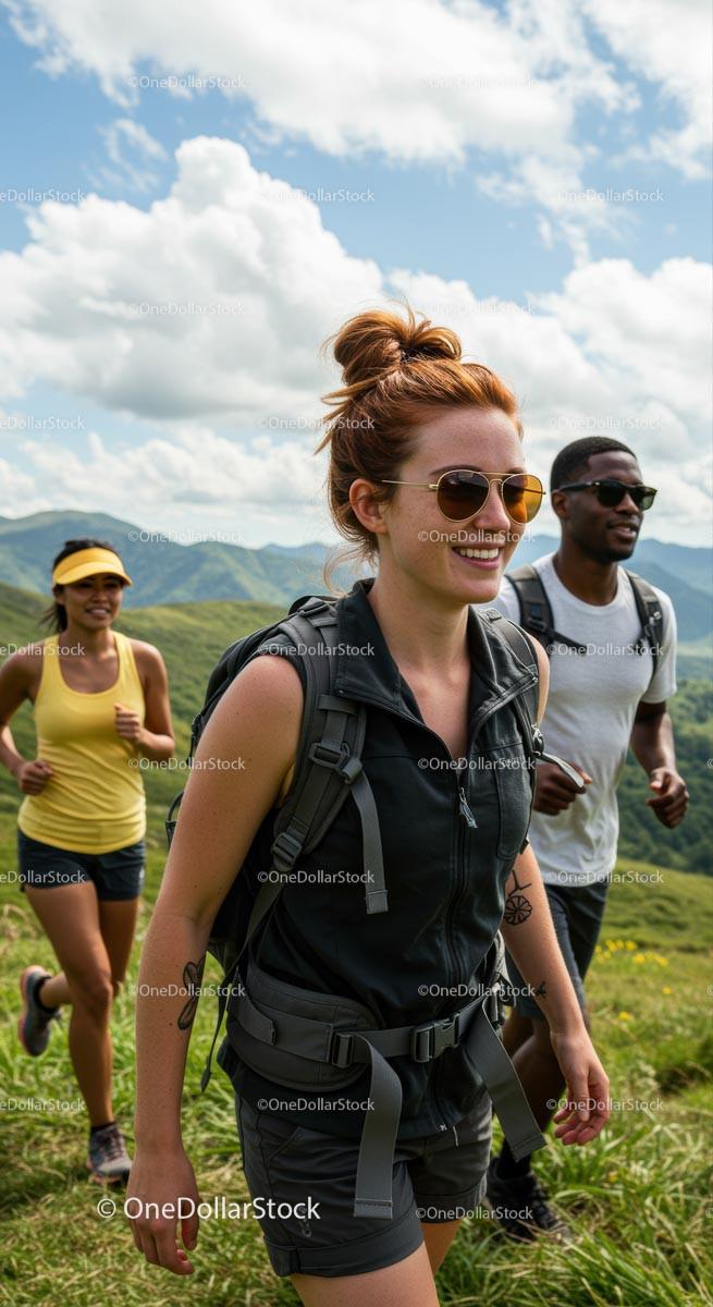 Group of Friends Hiking on a Scenic Mountain Trail