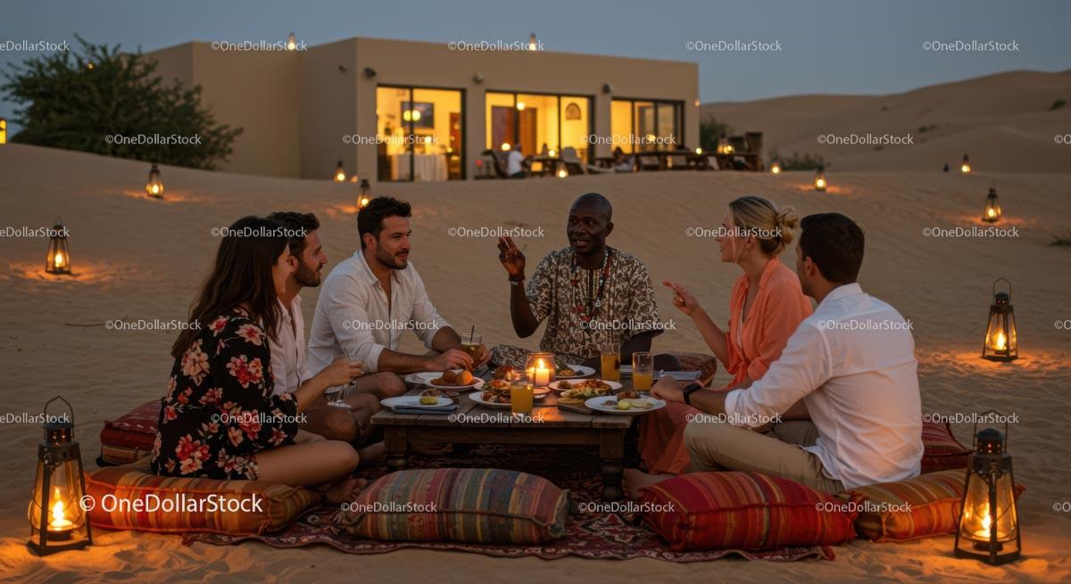 Evening Gathering Over Dinner in Desert Setting