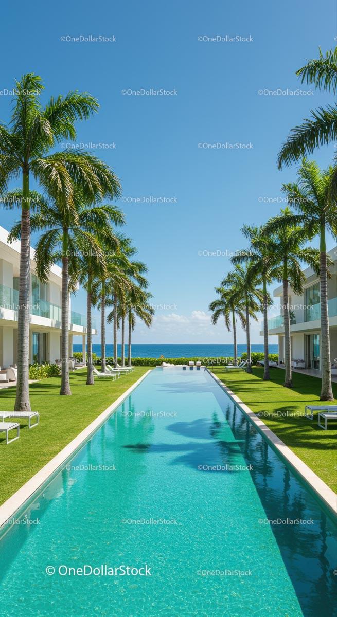 Luxurious Beachfront Resort with Palms and Pool