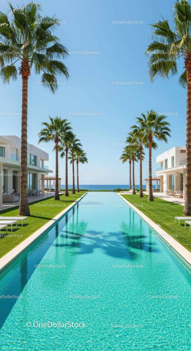 Luxurious Beachfront Villa with Palm-lined Pool