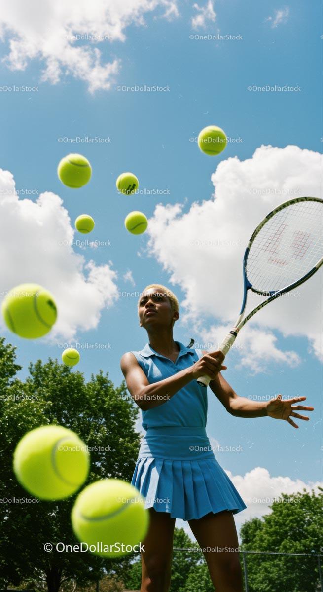 Dynamic Tennis Player Striking in a Clear Blue Sky