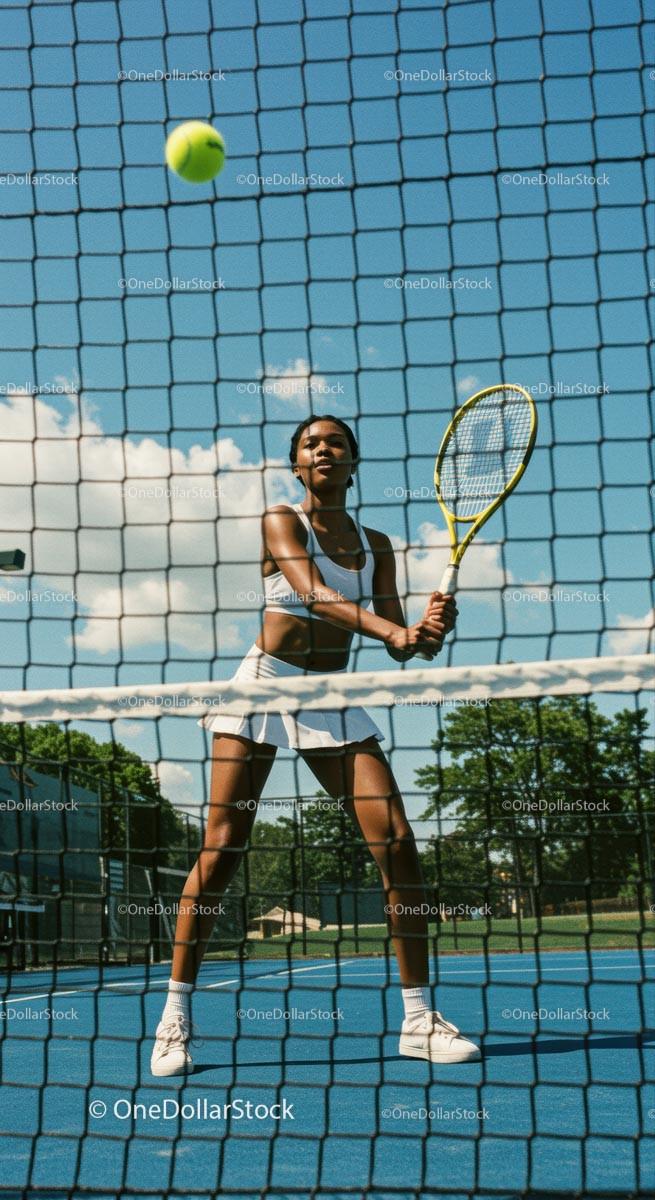 Female Tennis Player on Court in Action
