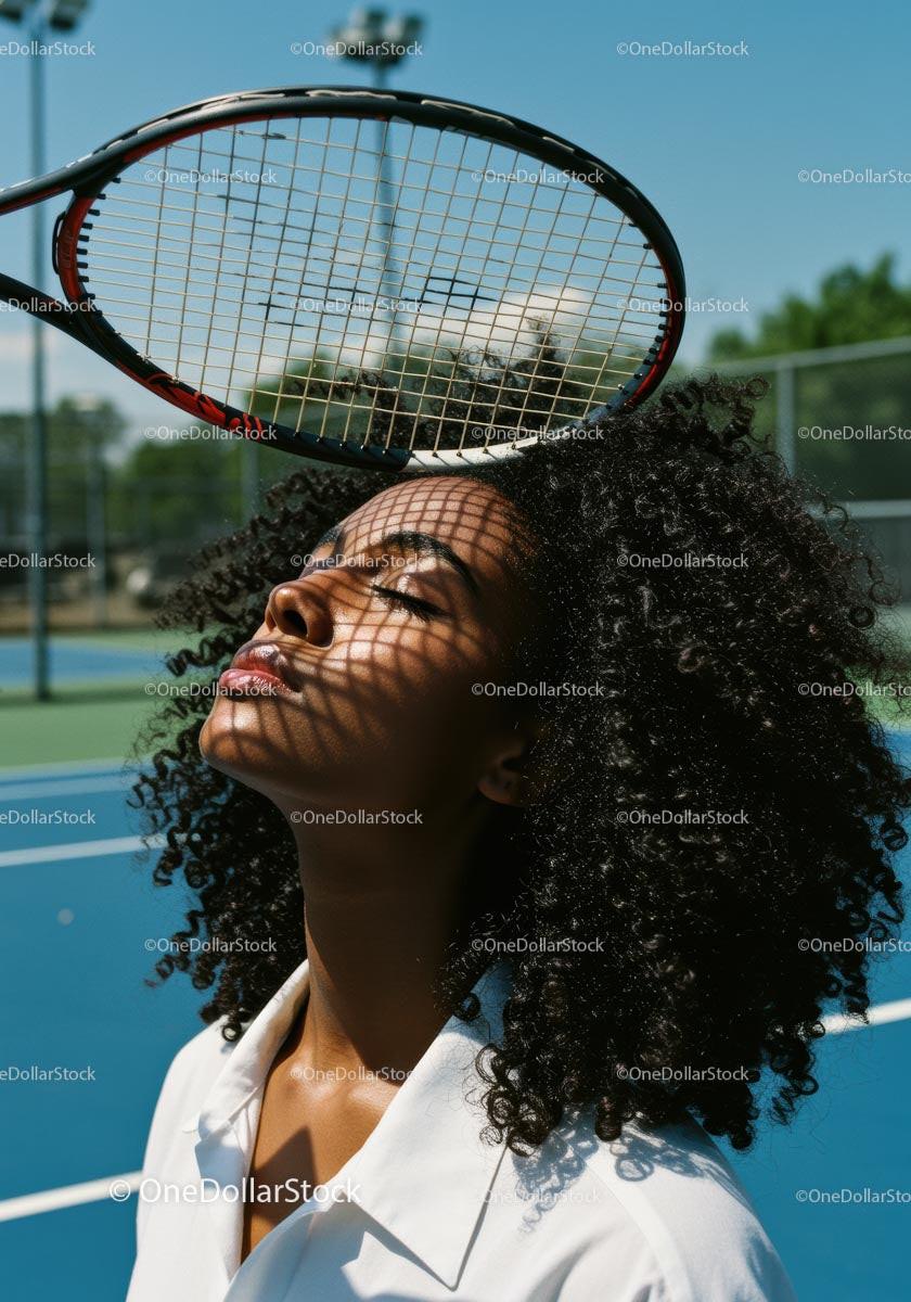 Serene Moment on the Tennis Court with Racket Shadow
