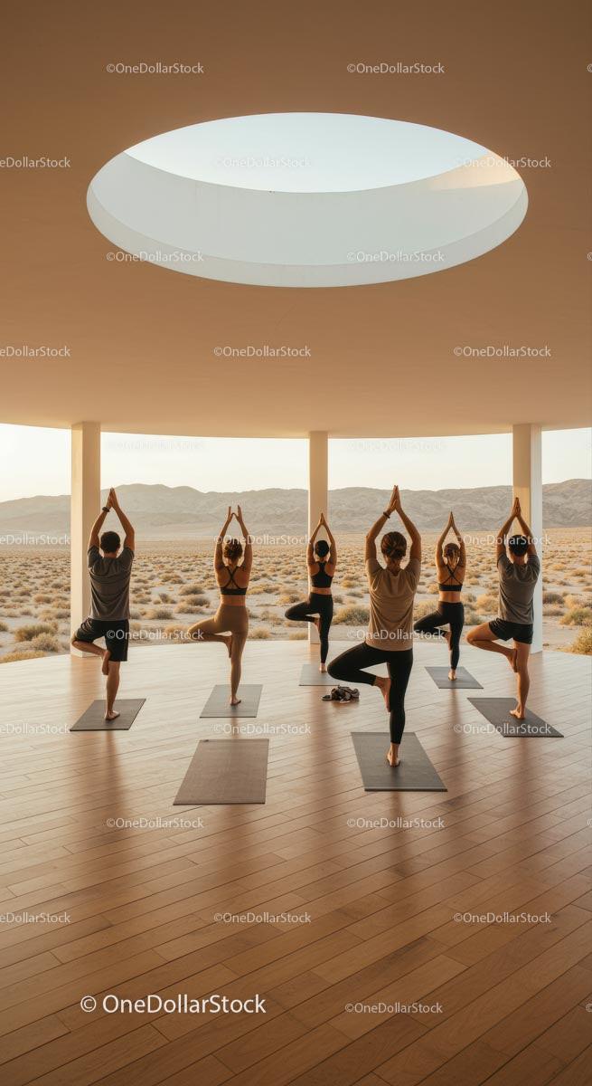 Group Yoga Class in Serene Desert Setting