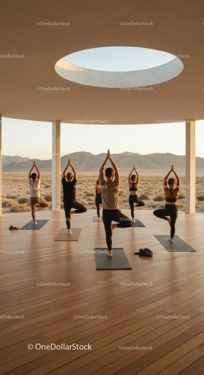 Group Yoga Session with Stunning Desert Mountain View