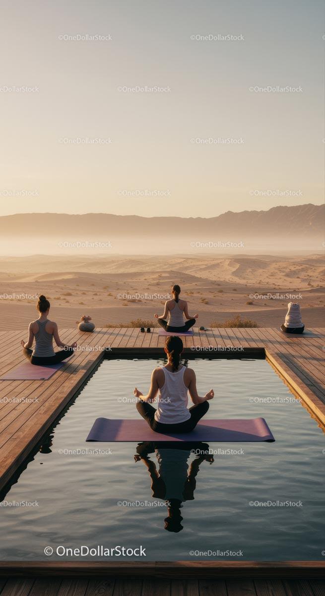 Serene Morning Yoga Practice in Desert Retreat at Sunrise