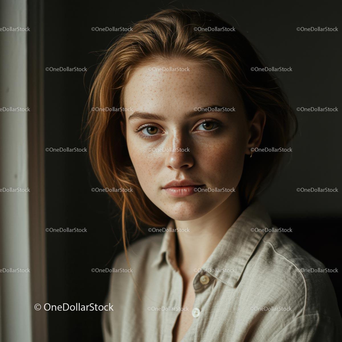 Serene Portrait of a Young Woman in Soft Lighting
