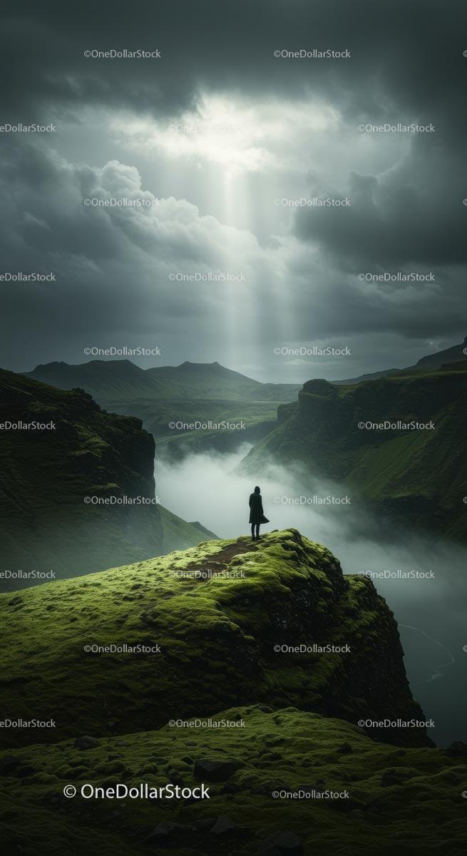 Dramatic Cliffside Adventure Under Moody Skies
