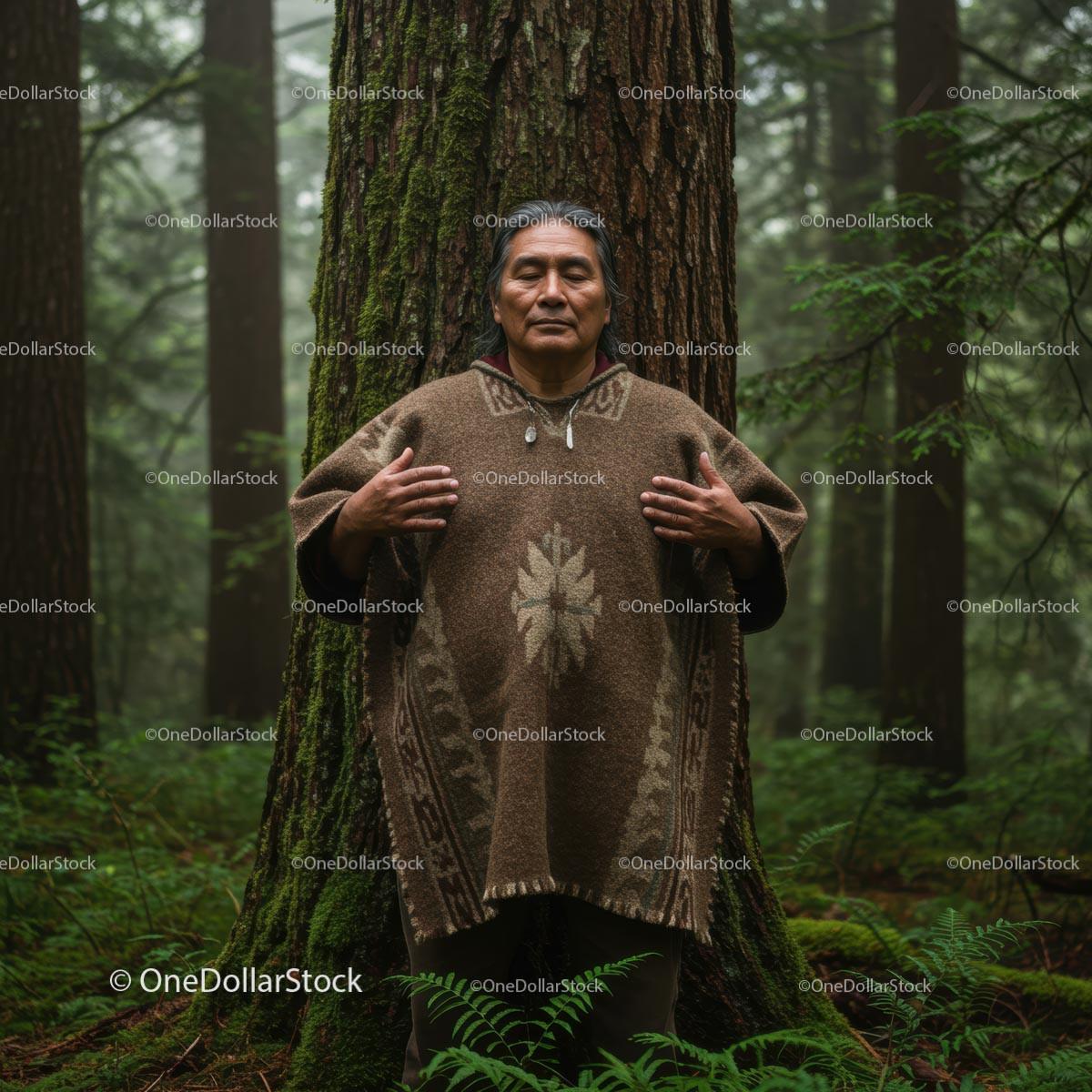 Indigenous Elder Meditating in a Serene Forest