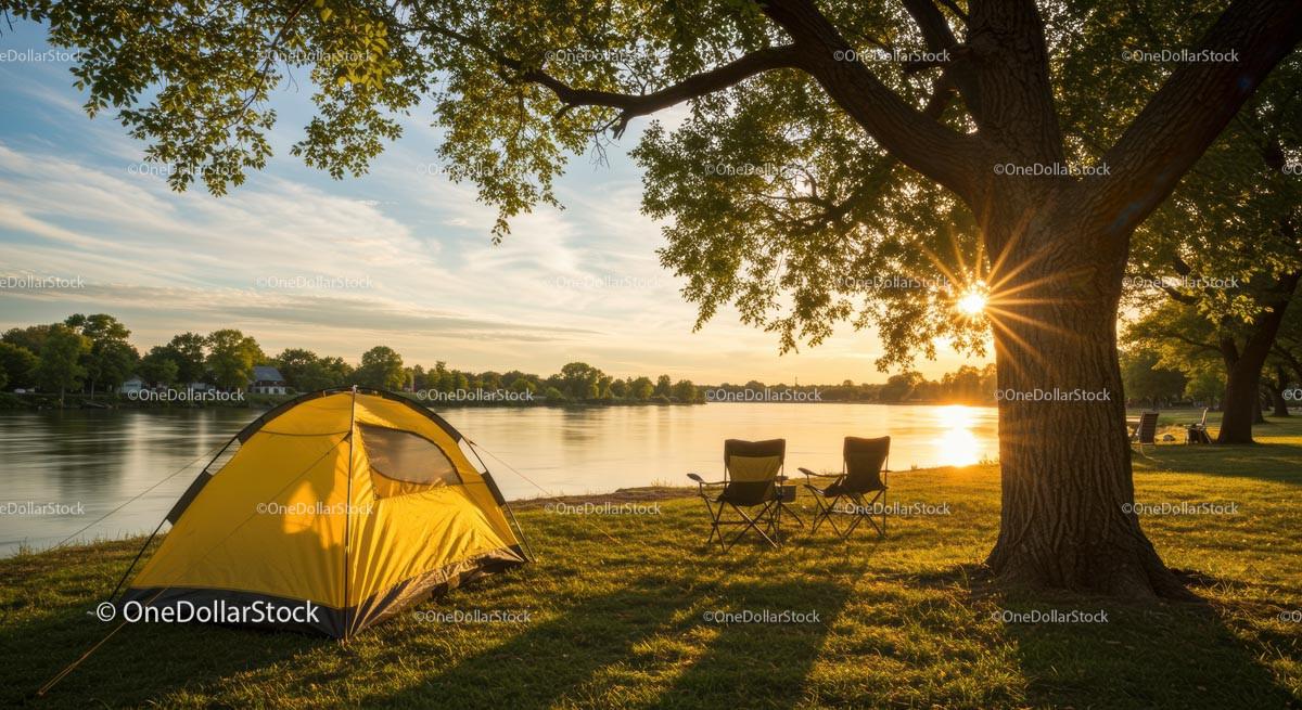 stock photo bundle made with Peaceful Sunrise Camping by the Lake Stock Photo Bundle
