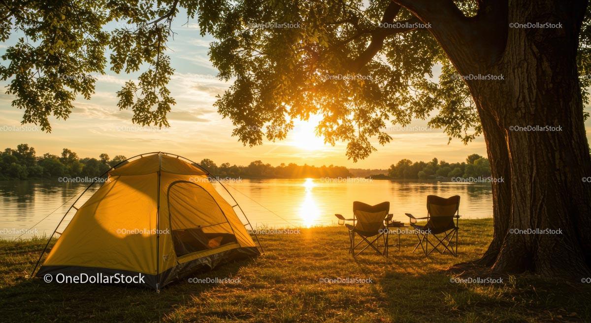 Peaceful Sunrise Camping by the Lake Stock Photo Bundle preview 5
