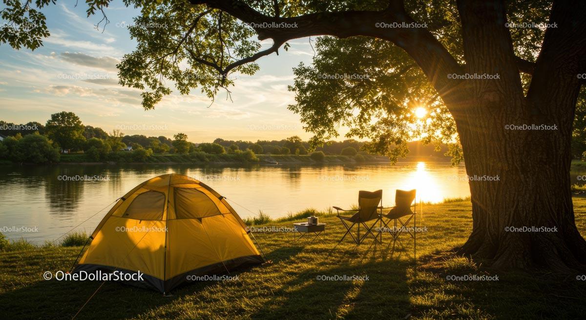 Peaceful Sunrise Camping by the Lake Stock Photo Bundle preview 7