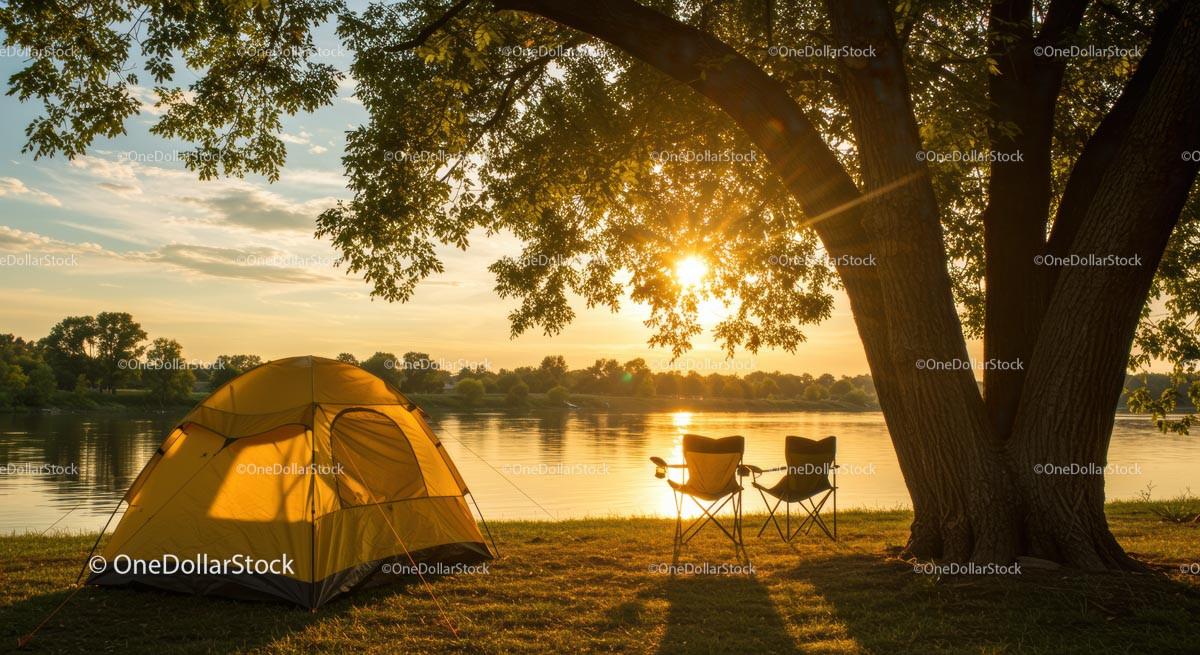 Peaceful Sunrise Camping by the Lake Stock Photo Bundle preview 8