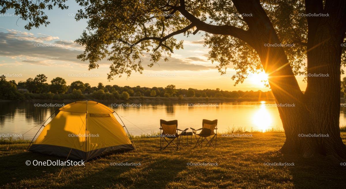 Peaceful Sunrise Camping by the Lake Stock Photo Bundle preview 9