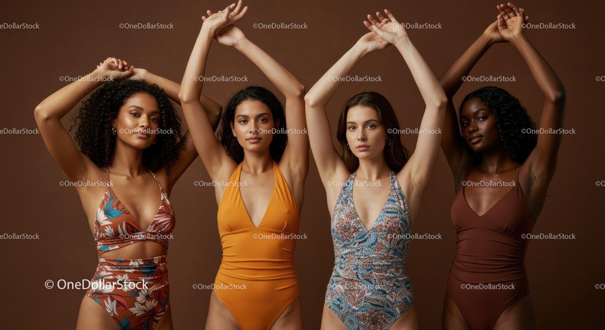 Joyful Group of Diverse Women in Stylish Swimwear Stock Photo Bundle preview 6