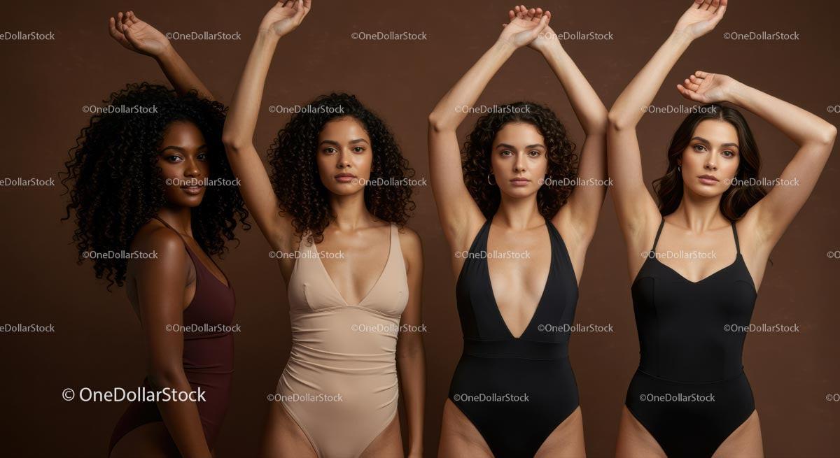 Joyful Group of Diverse Women in Stylish Swimwear Stock Photo Bundle preview 7