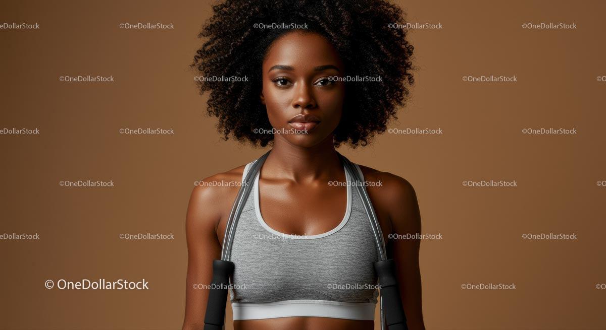 Athletic Woman with Afro Hairstyle Holding Jump Rope