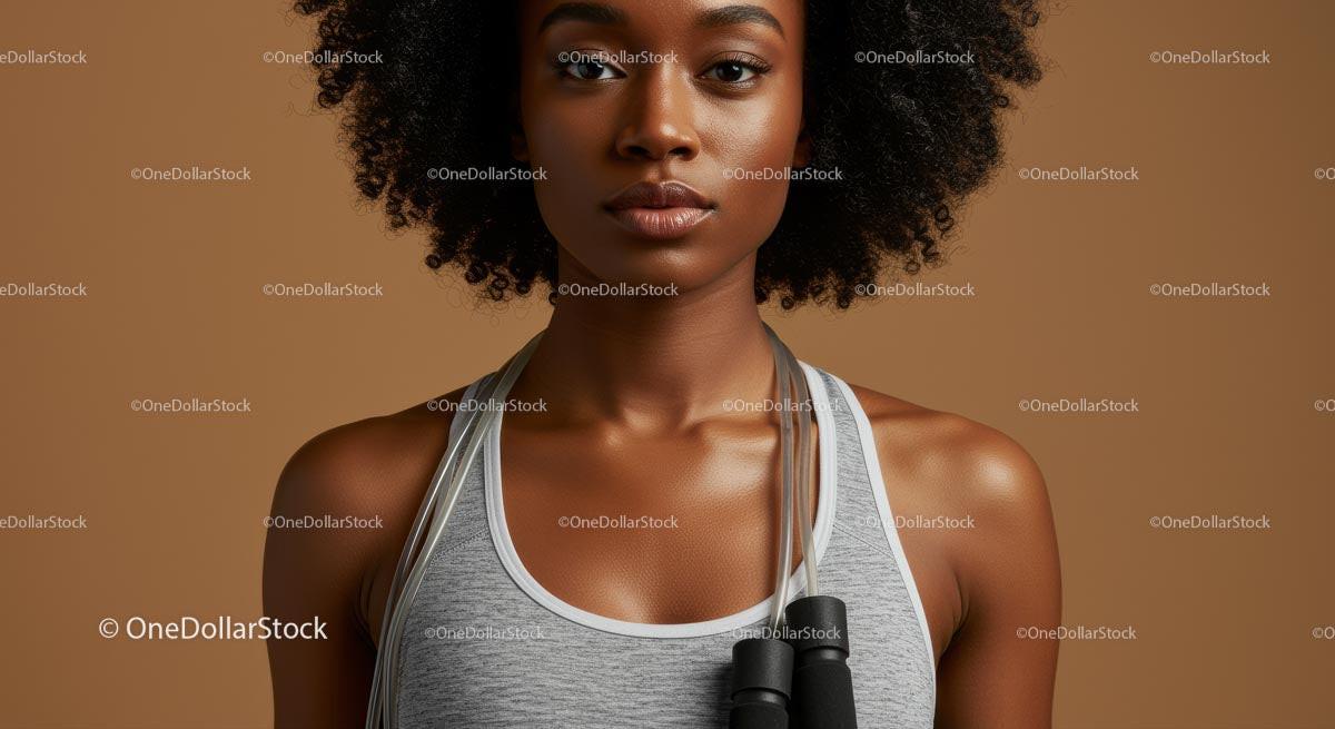 Confident Woman with Jump Rope and Afro Hair