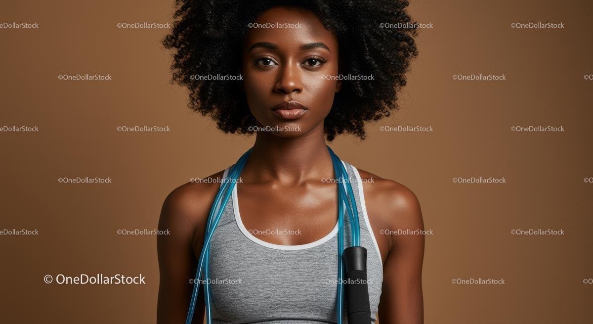 Fit Woman with Jump Rope and Afro Hairstyle