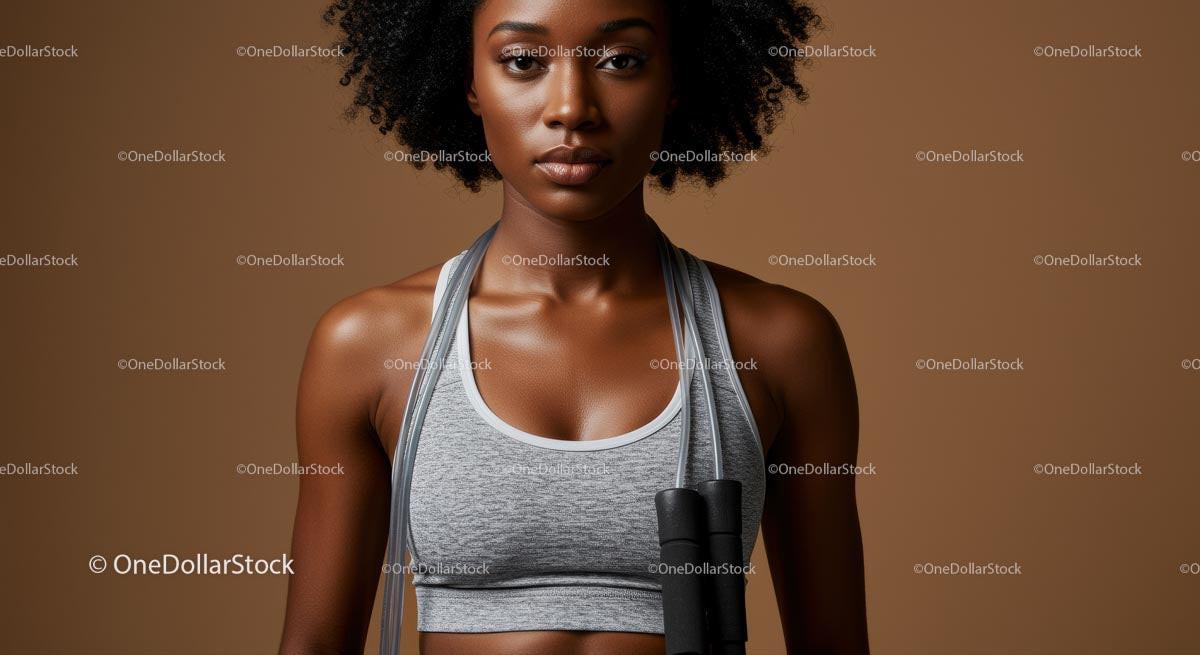 Strong Woman in Sportswear with Jump Rope