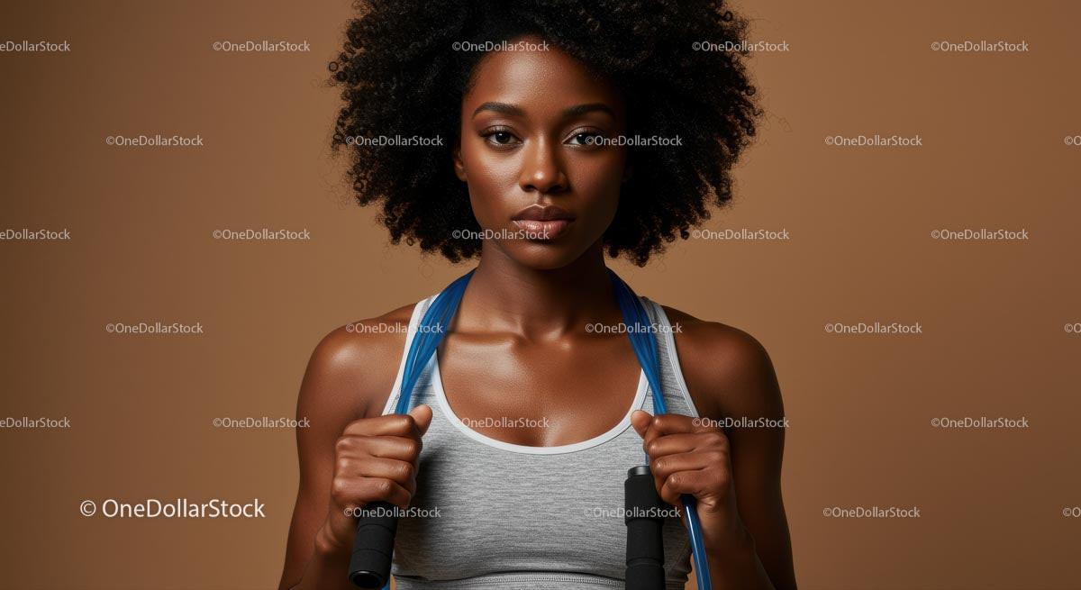 Determined Woman with Jump Rope in Fitness Attire