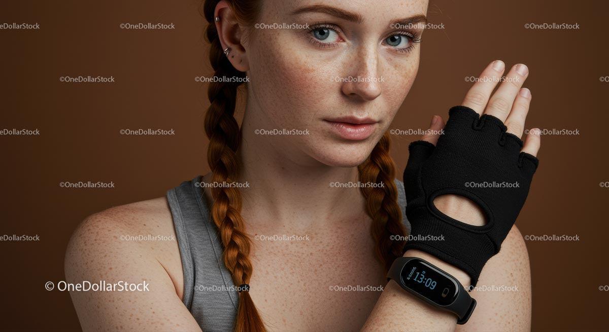 stock photo bundle made with Freckled Fitness Woman with Braided Hairstyle and Gym Glove Stock Photo Bundle