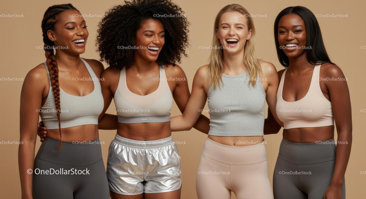 stock photo bundle made with Diverse Women in Trendy Activewear Smiling Together Stock Photo Bundle