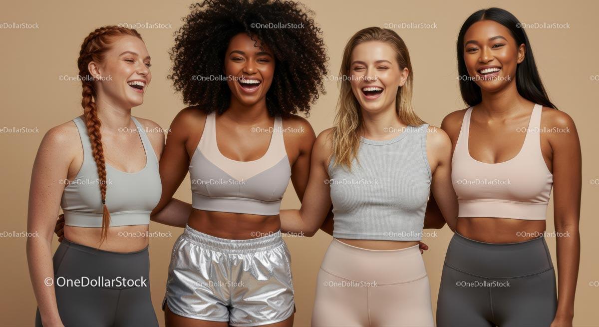 Diverse Women in Trendy Activewear Smiling Together Stock Photo Bundle preview 5