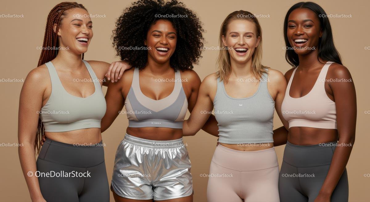 Diverse Women in Trendy Activewear Smiling Together Stock Photo Bundle preview 6
