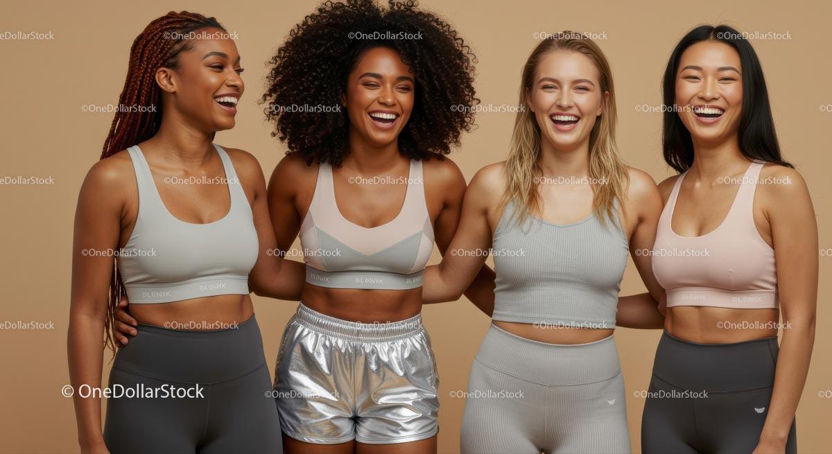 Diverse Women in Trendy Activewear Smiling Together Stock Photo Bundle preview 7
