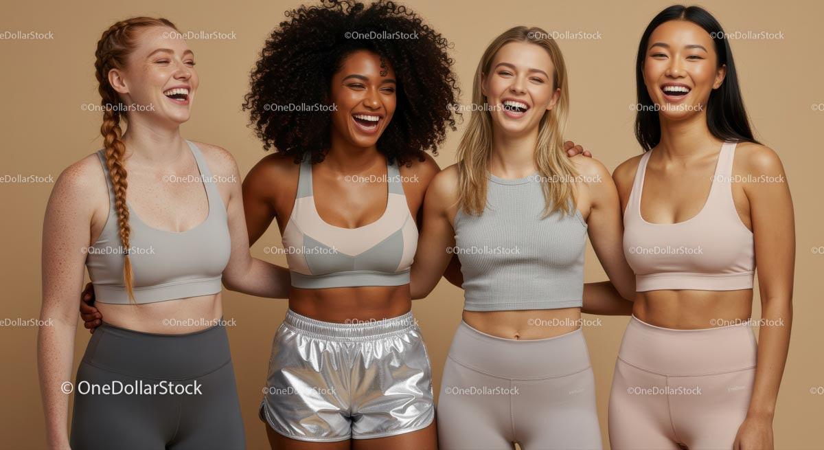 Diverse Women in Trendy Activewear Smiling Together Stock Photo Bundle preview 9