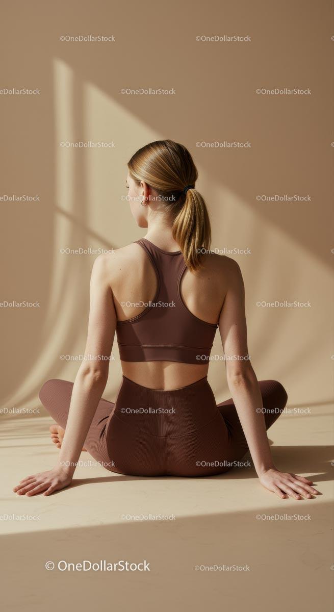 Woman Practicing Yoga in Brown, Yellow or White Activewear Stock Photo Bundle preview 5