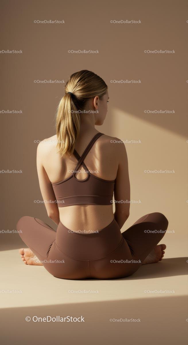 Woman Practicing Yoga in Brown, Yellow or White Activewear Stock Photo Bundle preview 6