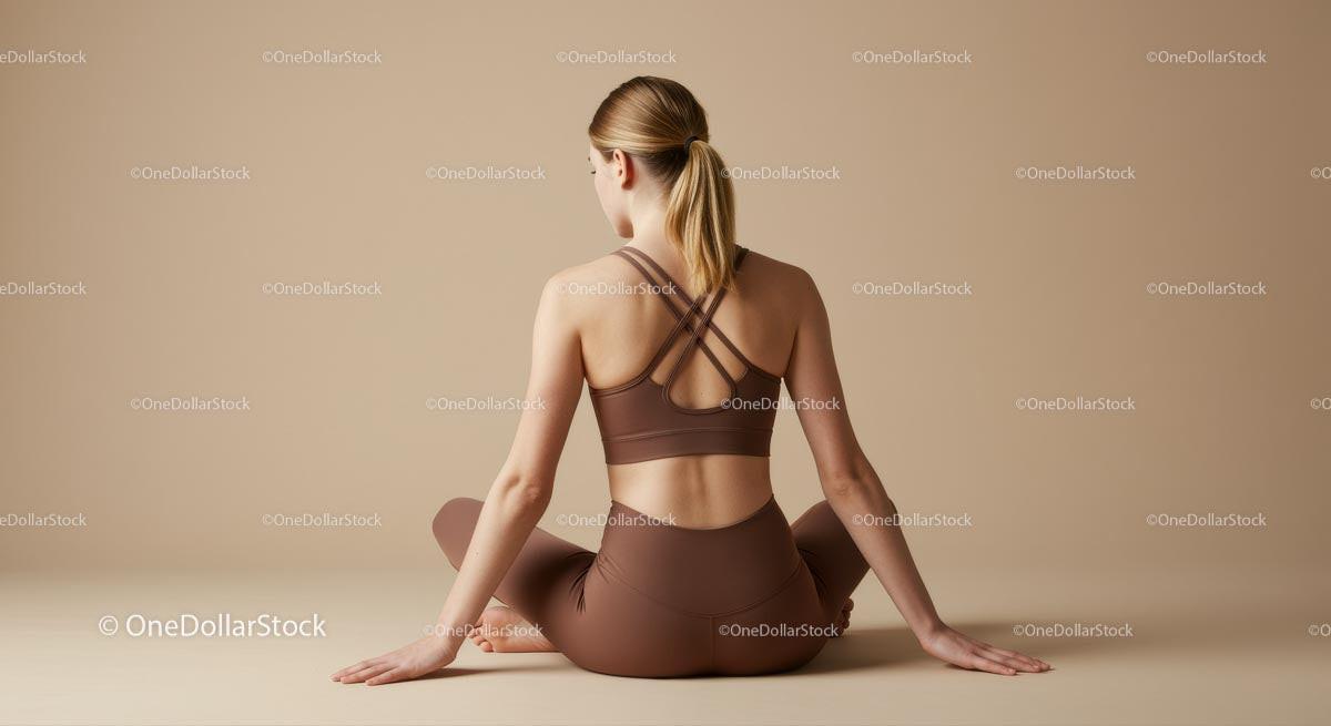 stock photo bundle made with Woman Meditating in Brown, Yellow or White Outfit on Yoga Mat Stock Photo Bundle