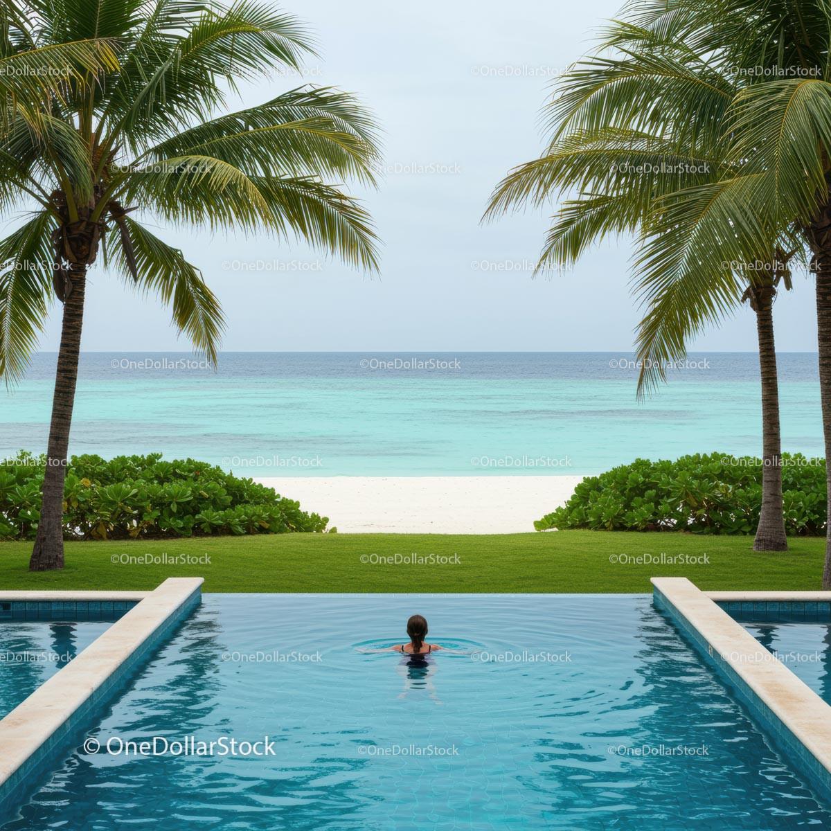 Infinity Pool Overlooking Tropical Beach and Ocean